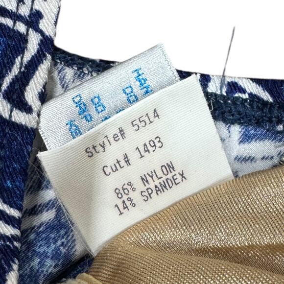 Vintage 90s Baja Blue One PIece Swimsuit Sz 10 Geometric Print High Cut Leg - Picture 8 of 8